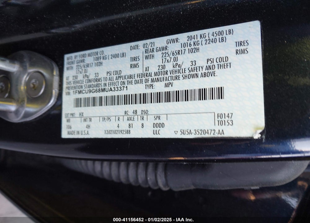 2021 FORD ESCAPE SE VIN: 1FMCU9G68MUA33371