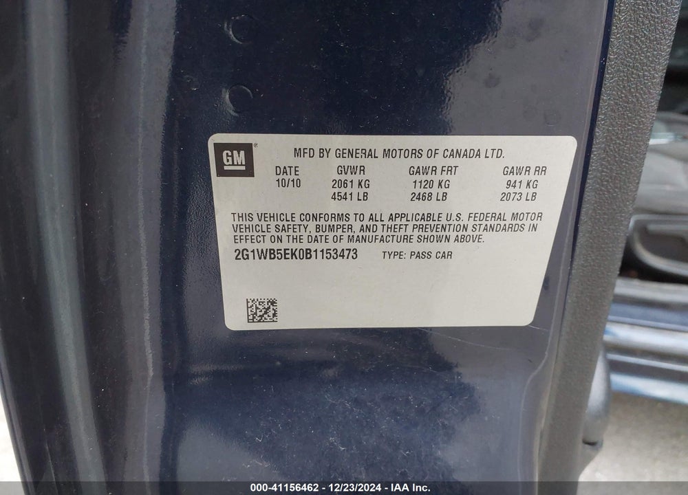 2011 CHEVROLET IMPALA LT VIN: 2G1WB5EK0B1153473