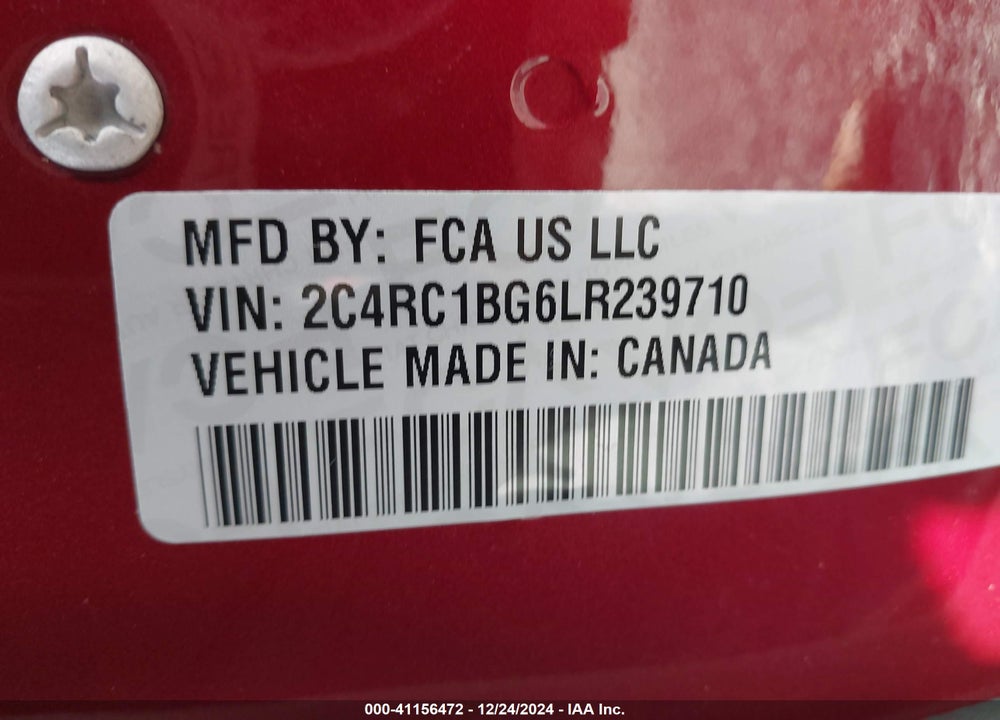 2020 CHRYSLER PACIFICA VIN: 2C4RC1BG6LR239710