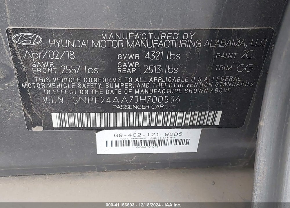 2018 HYUNDAI SONATA ECO VIN: 5NPE24AA7JH700536