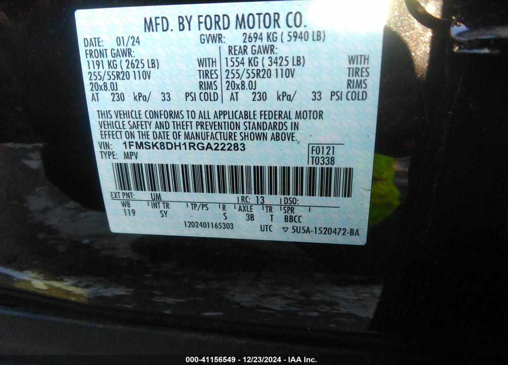 2024 FORD EXPLORER VIN: 1FMSK8DH1RGA22283