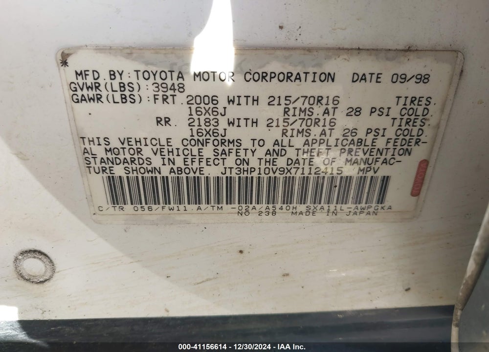 1999 TOYOTA RAV4 VIN: JT3HP10V9X7112415