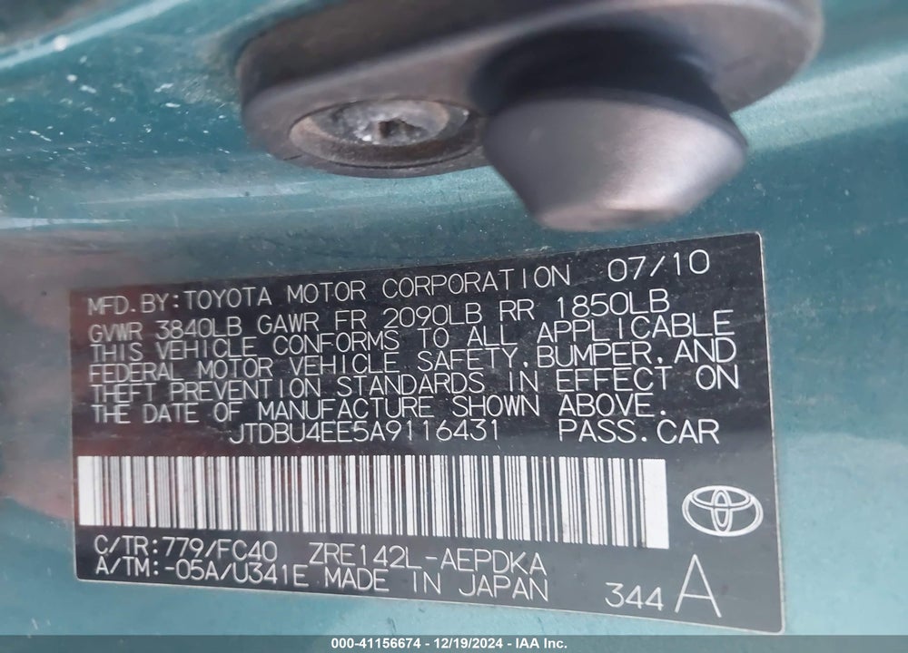 2010 TOYOTA COROLLA LE VIN: JTDBU4EE5A9116431