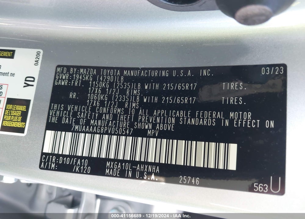 2023 TOYOTA COROLLA CROSS L VIN: 7MUAAAAG8PV050547