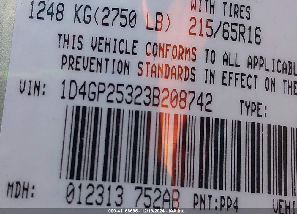 2003 DODGE CARAVAN SE VIN: 1D4GP25323B208742