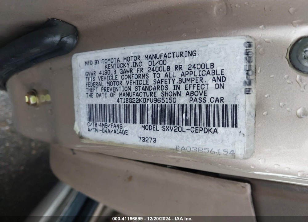 1999 TOYOTA CAMRY LE V6 VIN: 4T1BF22KXXU077443