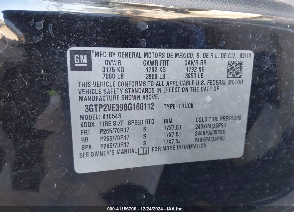 2011 GMC SIERRA 1500 SLE VIN: 3GTP2VE39BG160112