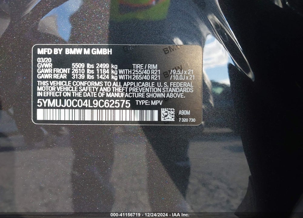 2020 BMW X4 M VIN: 5YMUJ0C04L9C62575