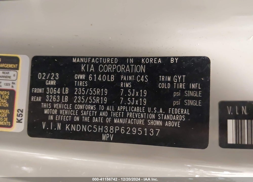2023 KIA CARNIVAL MPV EX VIN: KNDNC5H38P6295137