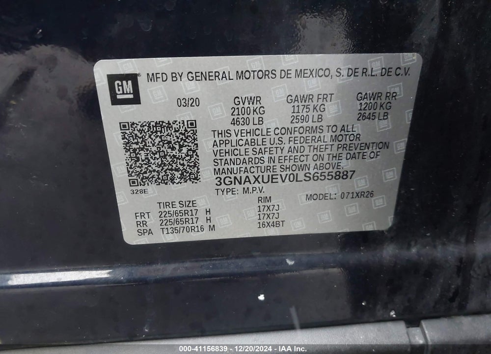 2020 CHEVROLET EQUINOX AWD LT 1.5L TURBO VIN: 3GNAXUEV0LS655887