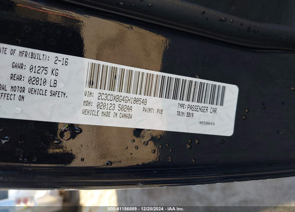 2016 DODGE CHARGER SE VIN: 2C3CDXBG4GH180548