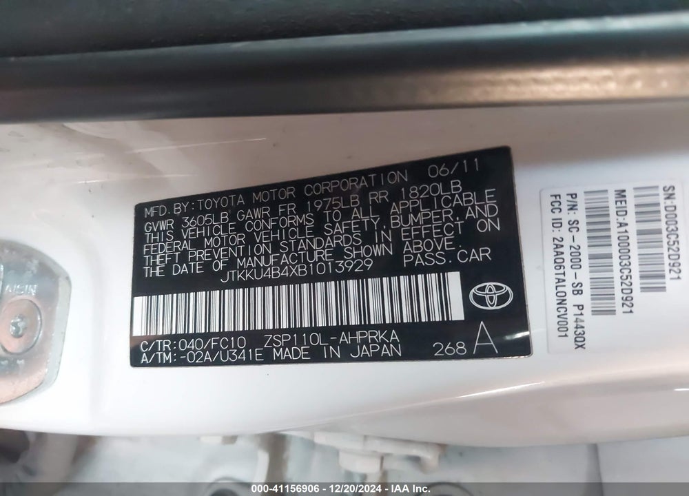 2011 SCION XD VIN: JTKKU4B4XB1013929
