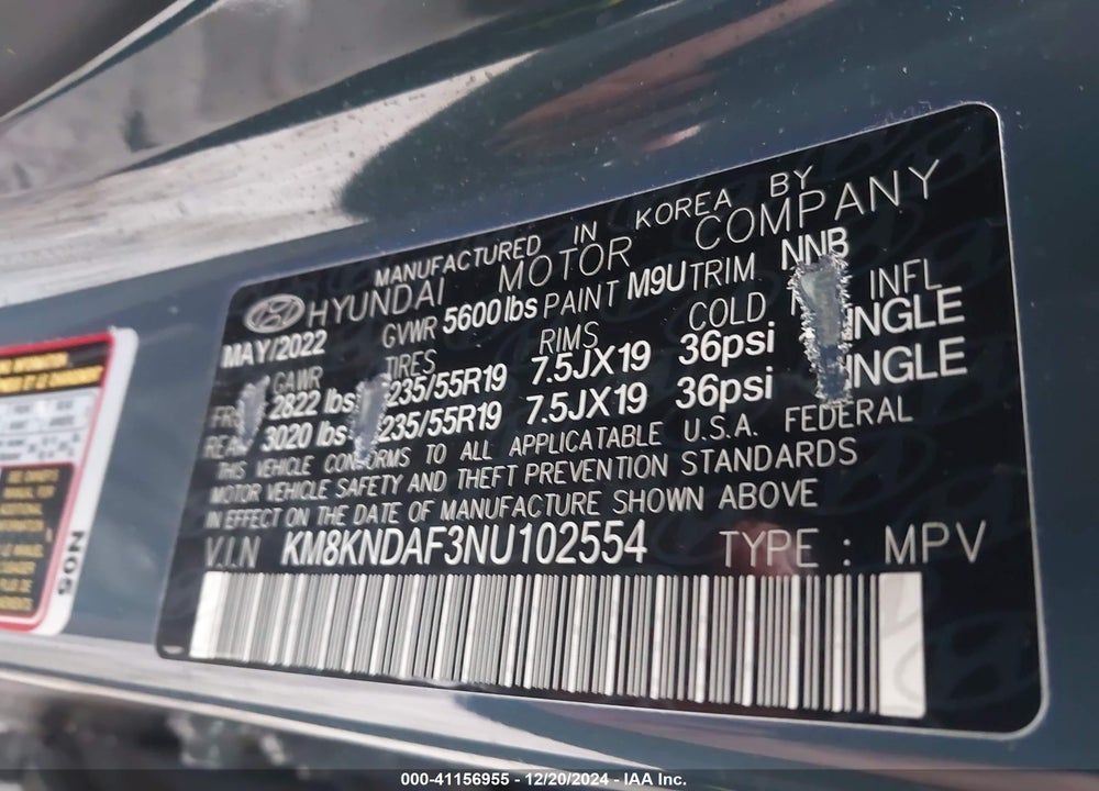 2022 HYUNDAI IONIQ 5 SEL VIN: KM8KNDAF3NU102554