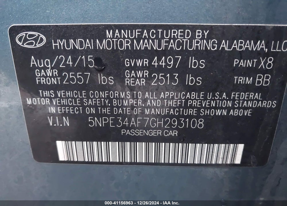 2016 HYUNDAI SONATA SPORT VIN: 5NPE34AF7GH293108