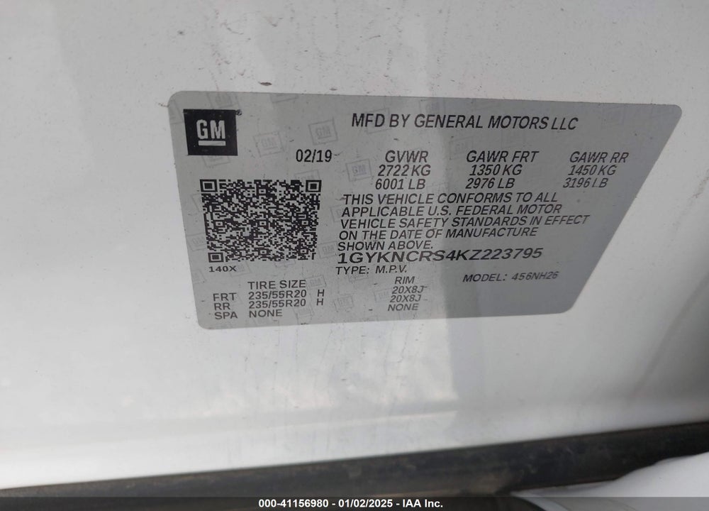 2019 CADILLAC XT5 LUXURY VIN: 1GYKNCRS4KZ223795