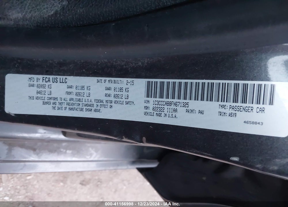 2015 CHRYSLER 200 VIN: 1C3CCCAB8FN671325