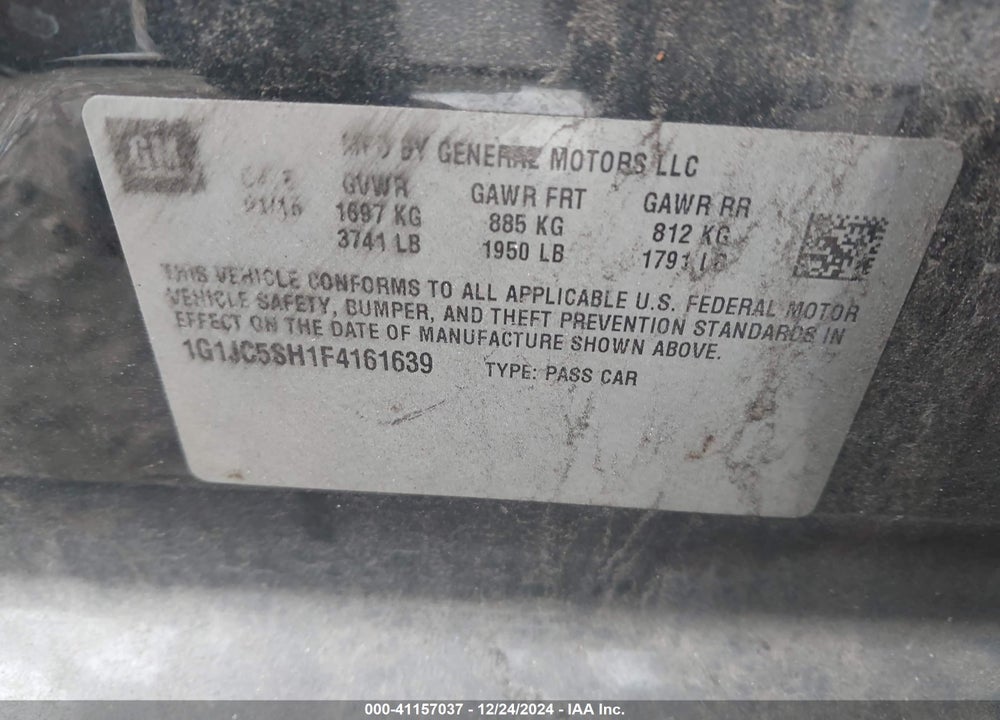 2015 CHEVROLET SONIC VIN: 1G1JC5SH1F4161639