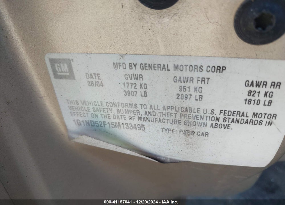 2005 CHEVROLET CLASSIC VIN: 1G1ND52F15M133495