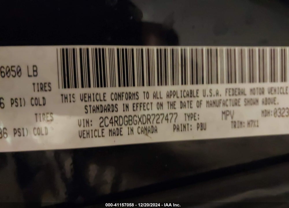 2013 DODGE GRAND CARAVAN SE VIN: 2C4RDGBGXDR727477