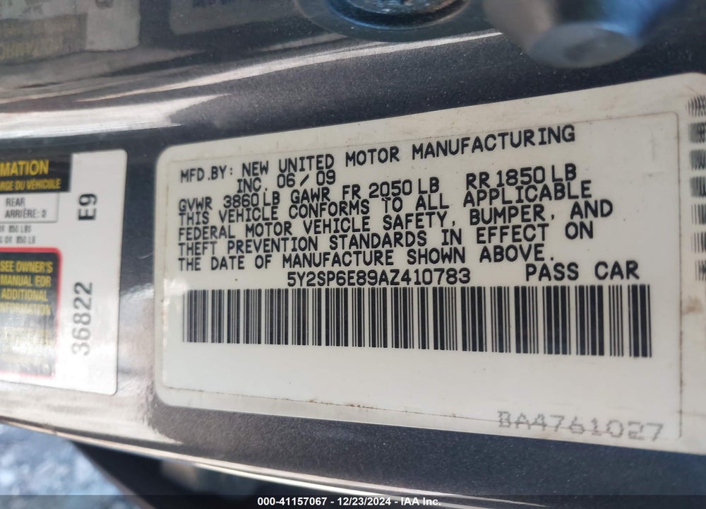 2010 PONTIAC VIBE VIN: 5Y2SP6E89AZ410783