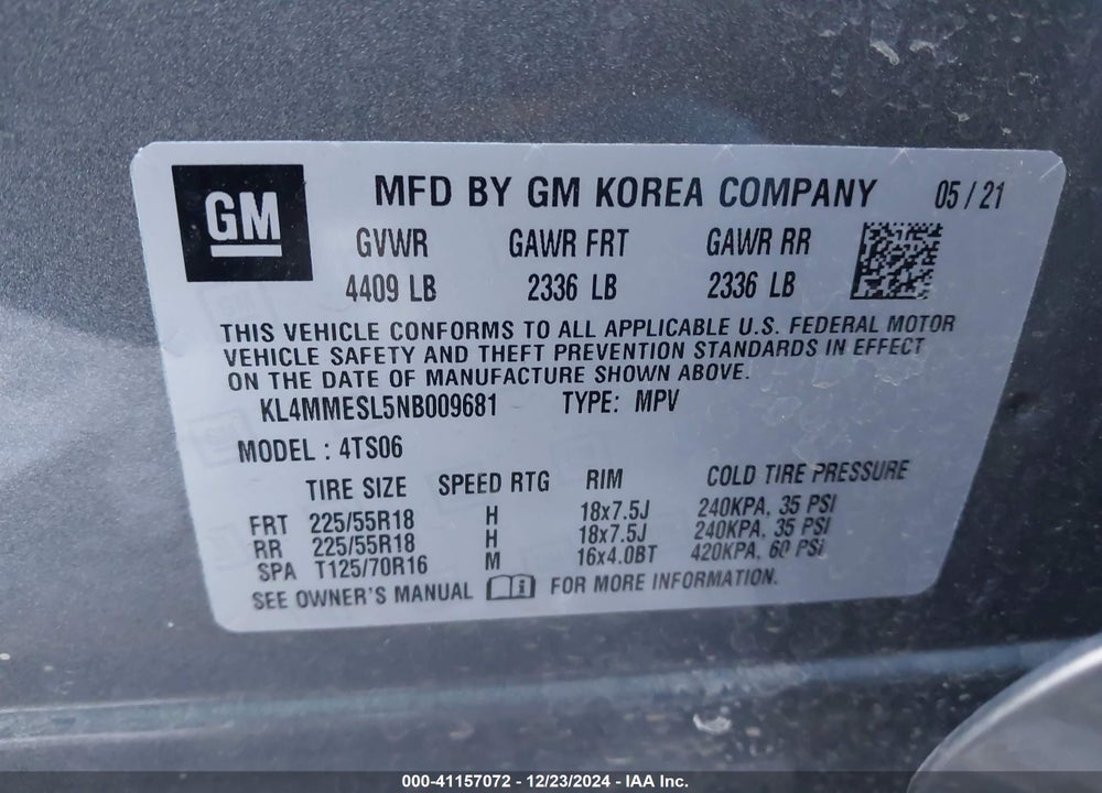 2022 BUICK ENCORE GX AWD SELECT VIN: KL4MMESL5NB009681