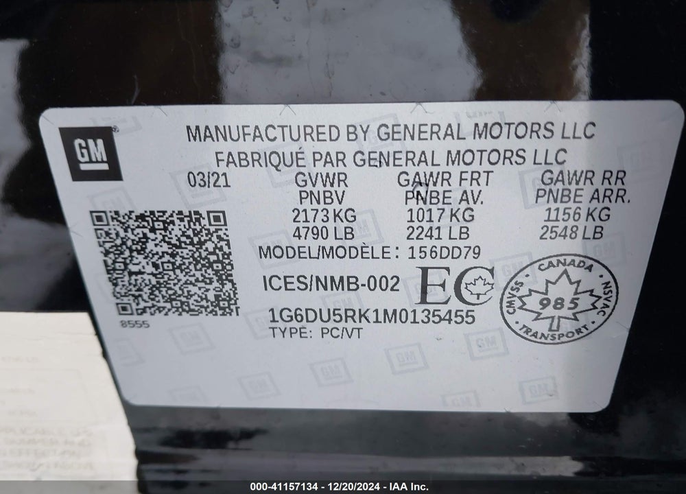 2021 CADILLAC CT5 VIN: 1G6DU5RK1M0135455
