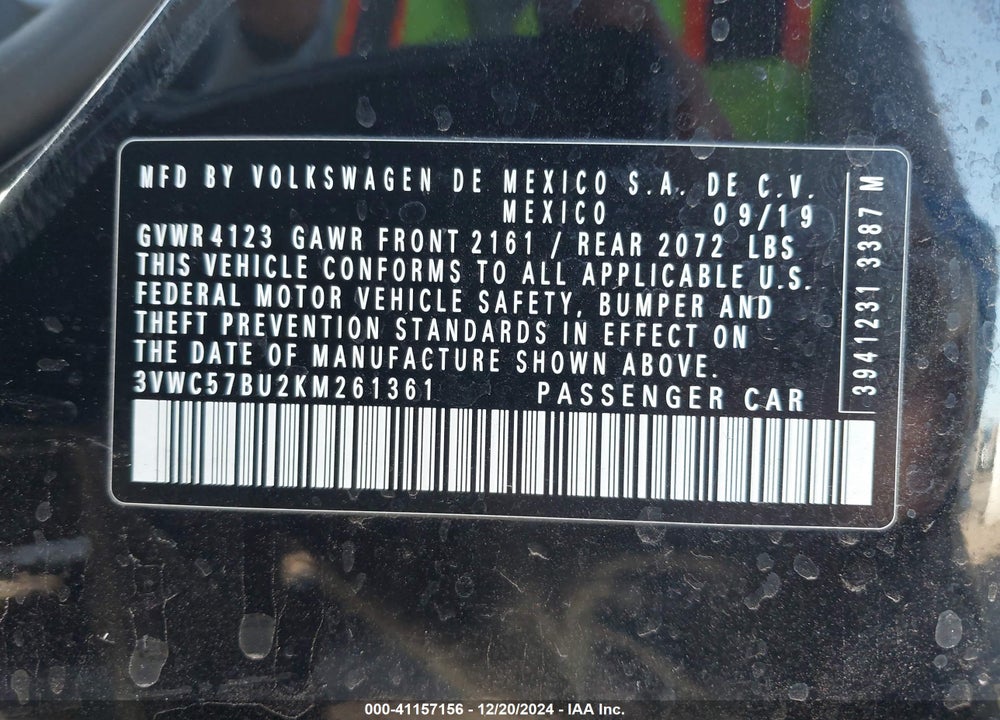 2019 VOLKSWAGEN JETTA 1.4T R-LINE/1.4T S/1.4T SE VIN: 3VWC57BU2KM261361