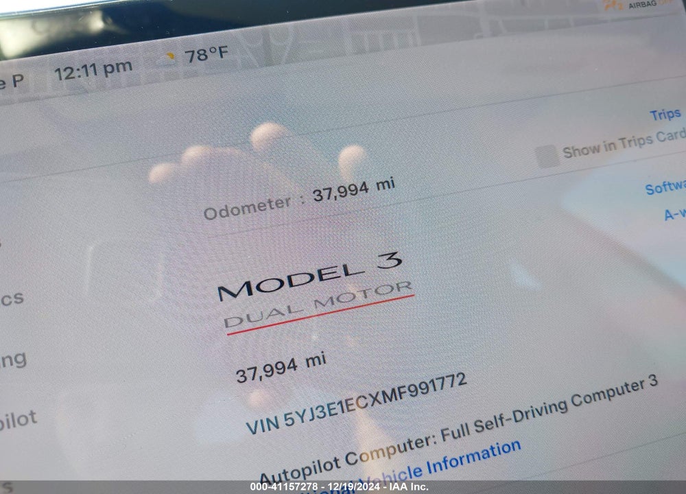 2021 TESLA MODEL 3 PERFORMANCE DUAL MOTOR ALL-WHEEL DRIVE VIN: 5YJ3E1ECXMF991772