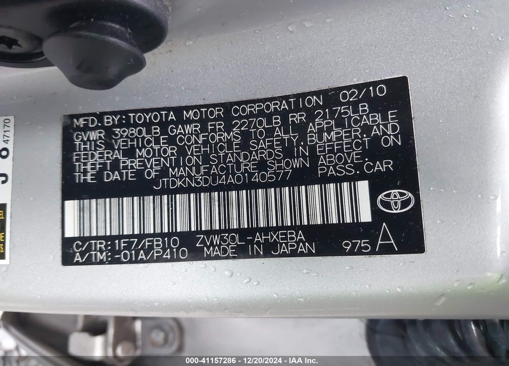 2010 TOYOTA PRIUS VIN: JTDKN3DU4A0140577