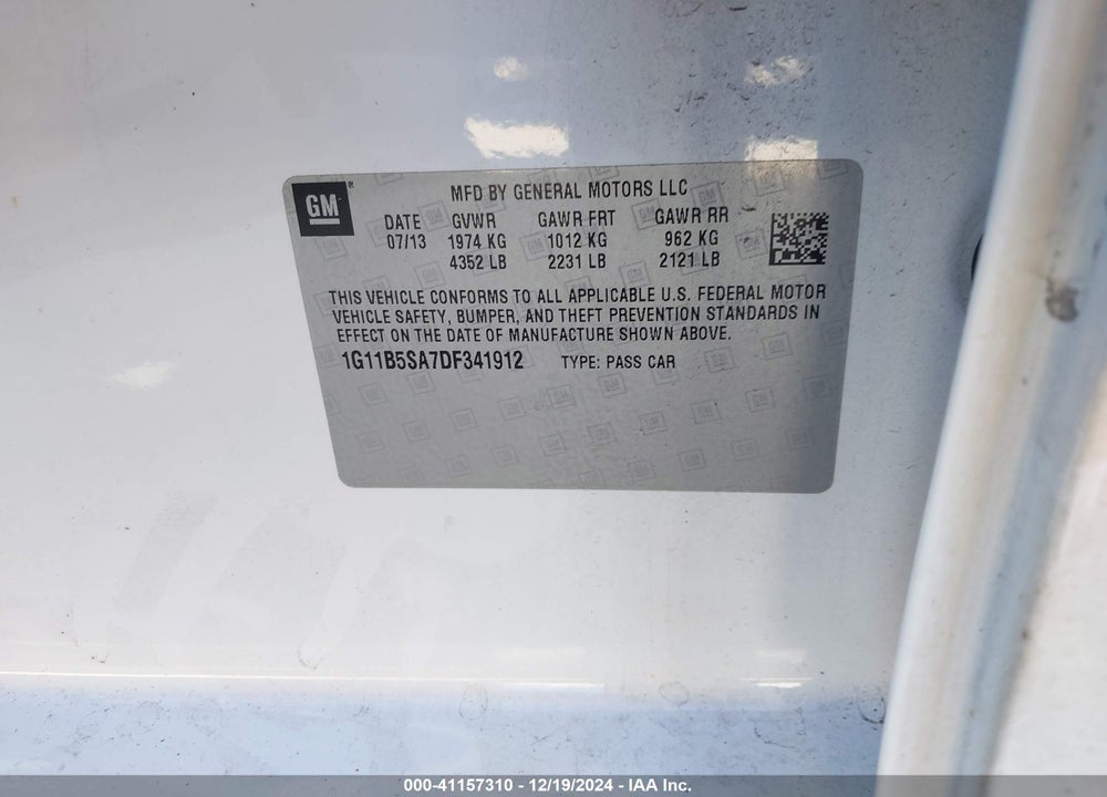 2013 CHEVROLET MALIBU VIN: 1G11B5SA7DF341912