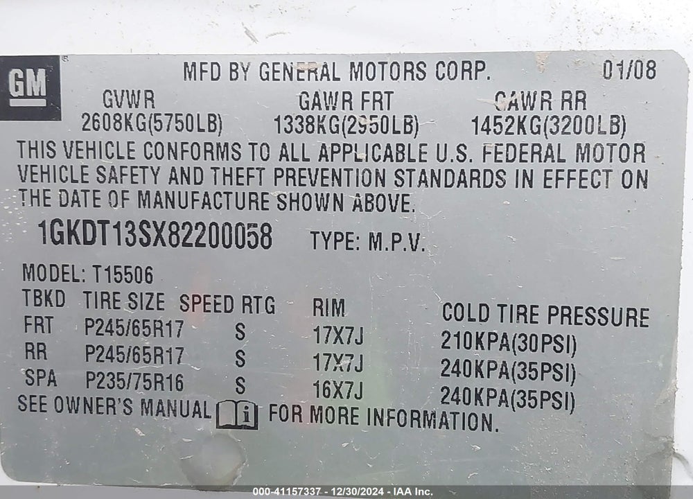 2008 GMC ENVOY SLE VIN: 1GKDT13SX82200058