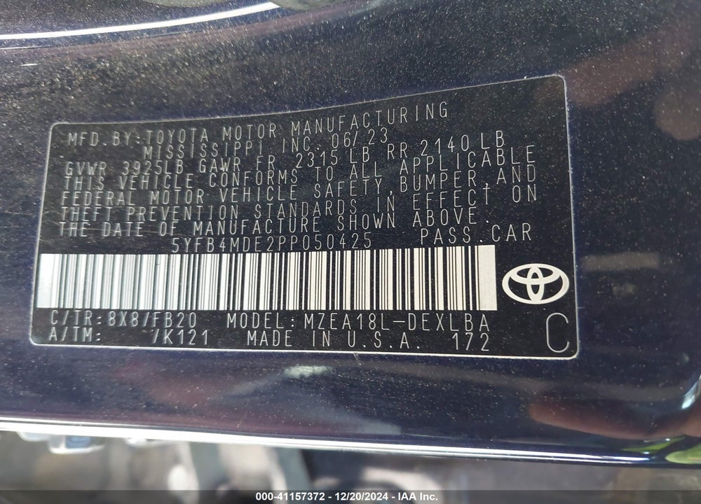 2023 TOYOTA COROLLA LE VIN: 5YFB4MDE2PP050425
