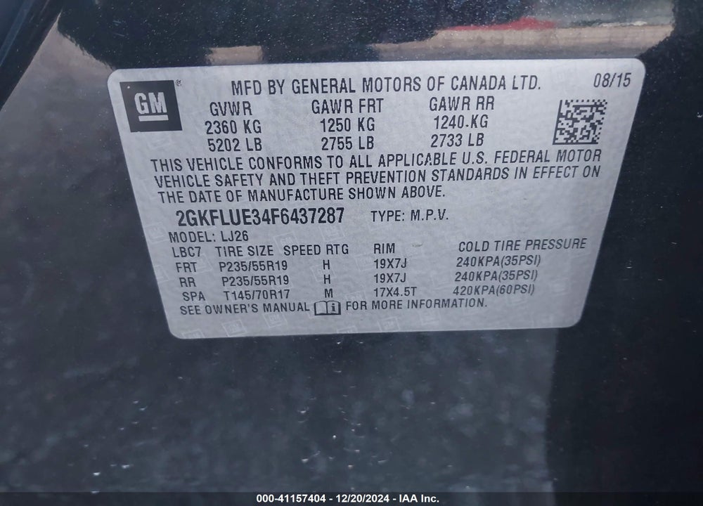 2015 GMC TERRAIN DENALI VIN: 2GKFLUE34F6437287