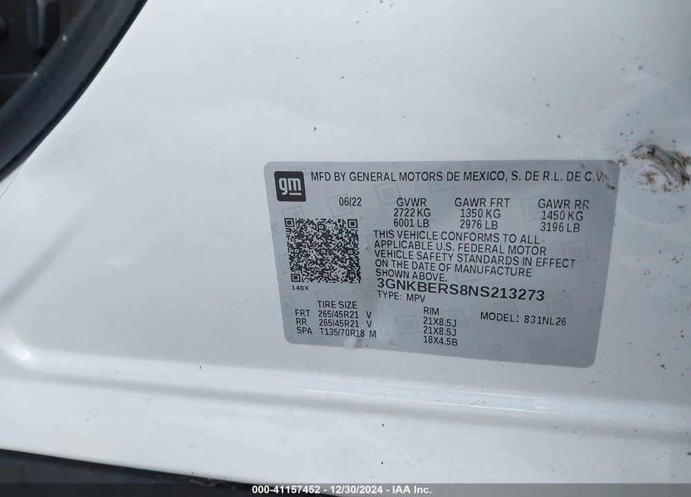 2022 CHEVROLET BLAZER FWD RS VIN: 3GNKBERS8NS213273