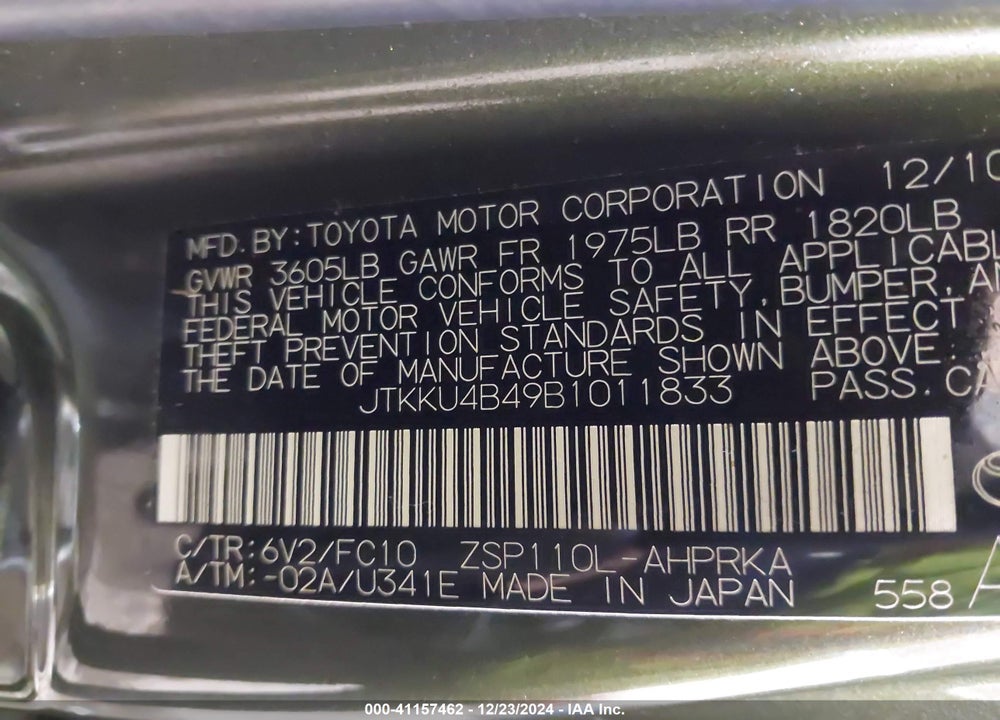 2011 SCION XD VIN: JTKKU4B49B1011833