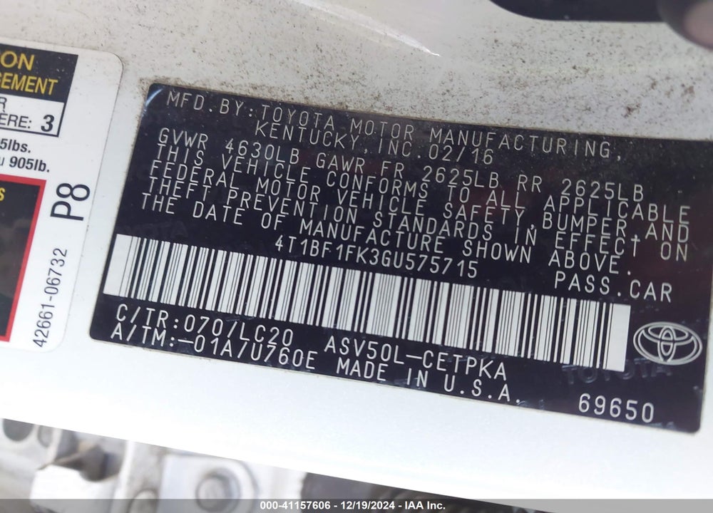 2016 TOYOTA CAMRY XSE VIN: 4T1BF1FK3GU575715