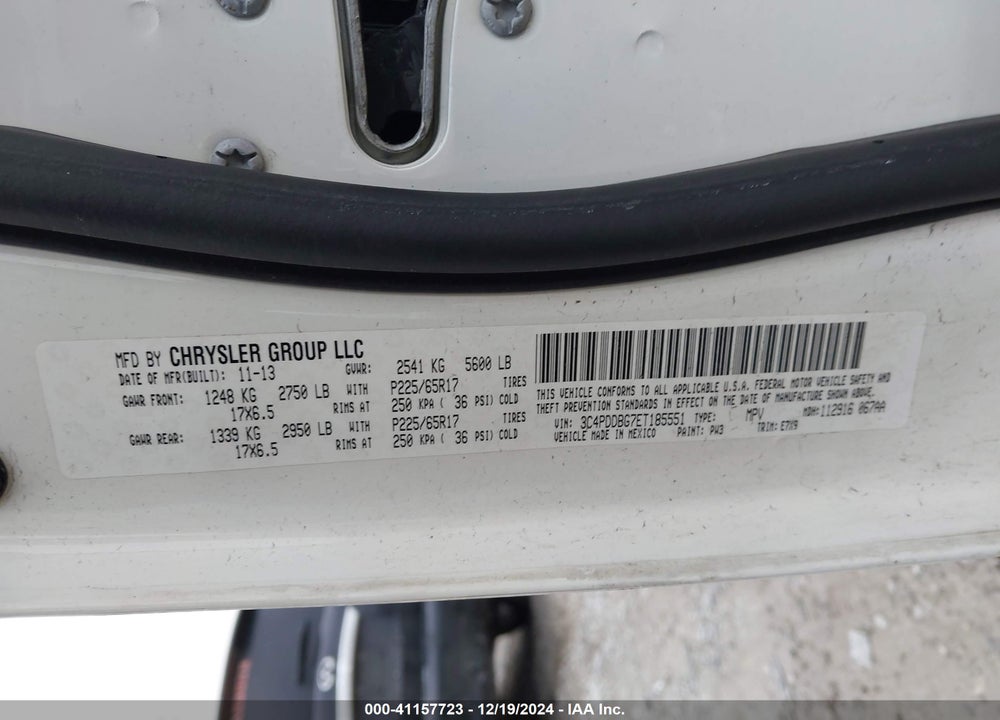 2014 DODGE JOURNEY SXT VIN: 3C4PDDBG7ET185551