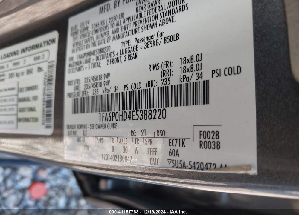2014 FORD FUSION SE VIN: 1FA6P0HD4E5388220