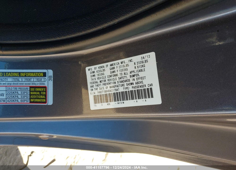 2013 HONDA ACCORD VIN: 1HGCT1B84DA017947