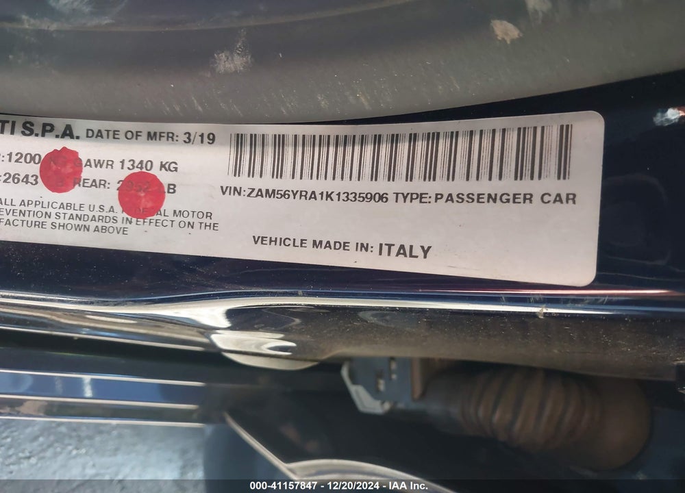 2019 MASERATI QUATTROPORTE S Q4 VIN: ZAM56YRA1K1335906