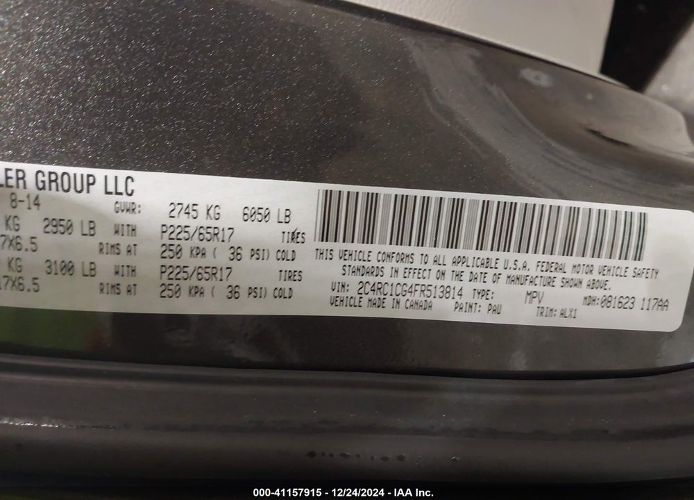 2015 CHRYSLER TOWN & COUNTRY TOURING-L VIN: 2C4RC1CG4FR513814