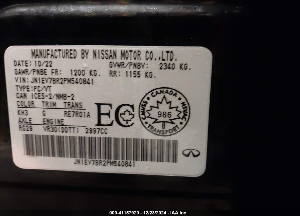 2023 INFINITI Q50 LUXE AWD VIN: JN1EV7BR2PM540841