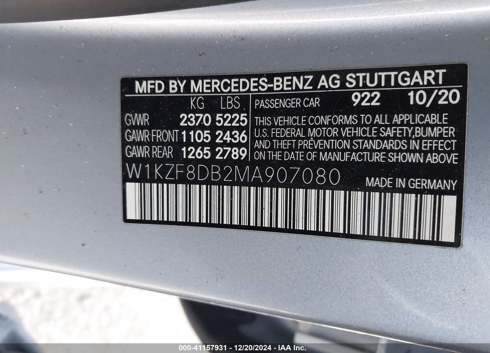 2021 MERCEDES-BENZ E 350 VIN: W1KZF8DB2MA907080