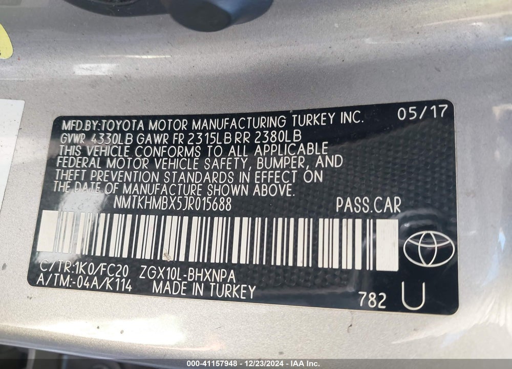 2018 TOYOTA C-HR XLE PREMIUM VIN: NMTKHMBX5JR015688