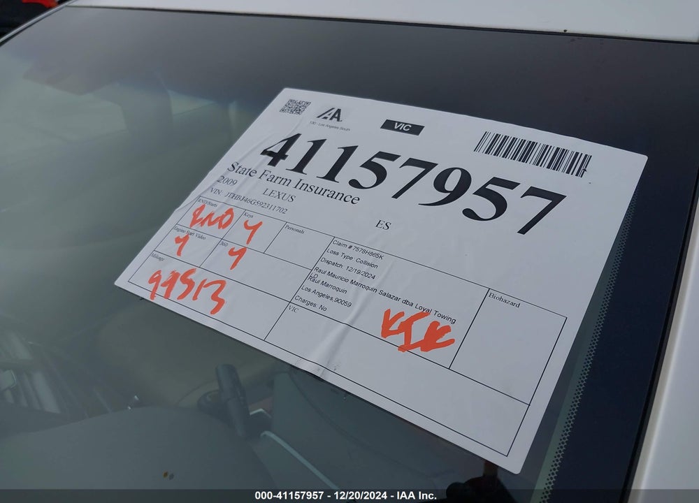 2009 LEXUS ES 350 VIN: JTHBJ46G592311702