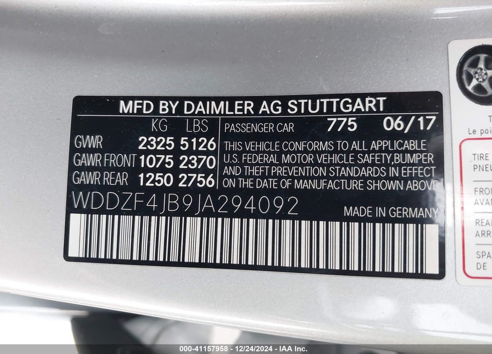 2018 MERCEDES-BENZ E 300 VIN: WDDZF4JB9JA294092