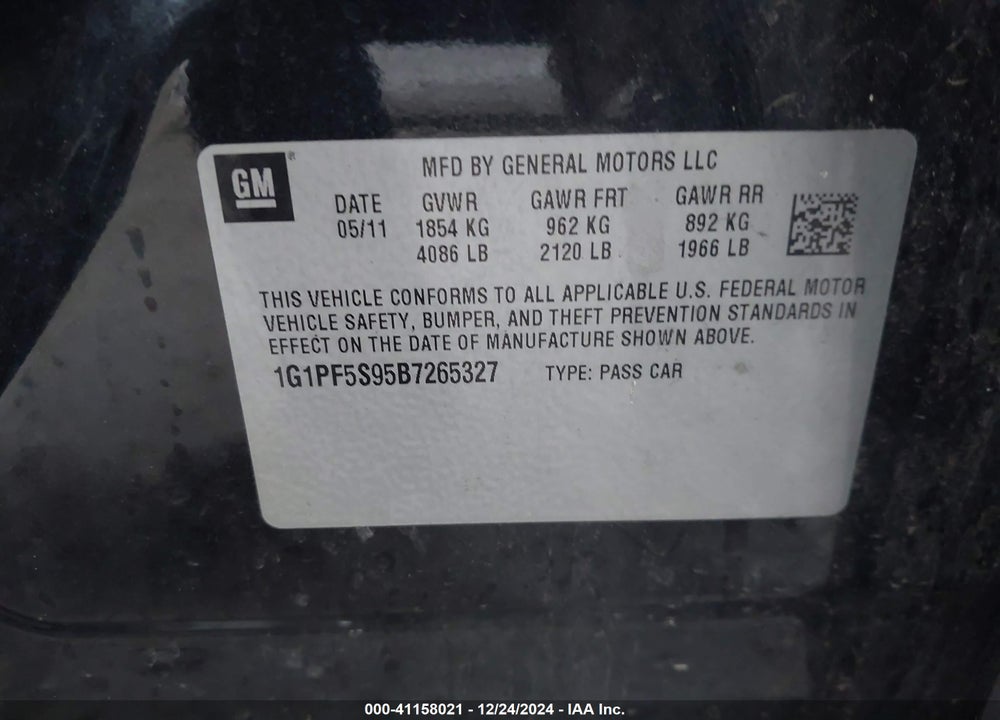 2011 CHEVROLET CRUZE 1LT VIN: 1G1PF5S95B7265327