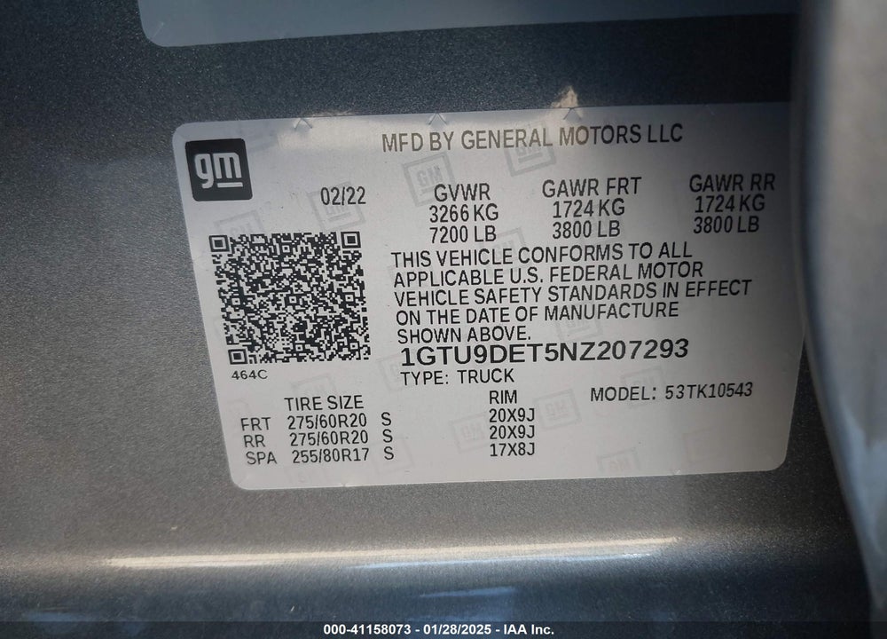 2022 GMC SIERRA 1500 LIMITED 4WD SHORT BOX SLT VIN: 1GTU9DET5NZ207293