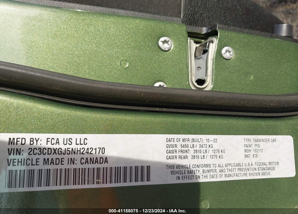 2022 DODGE CHARGER SCAT PACK VIN: 2C3CDXGJ5NH242170