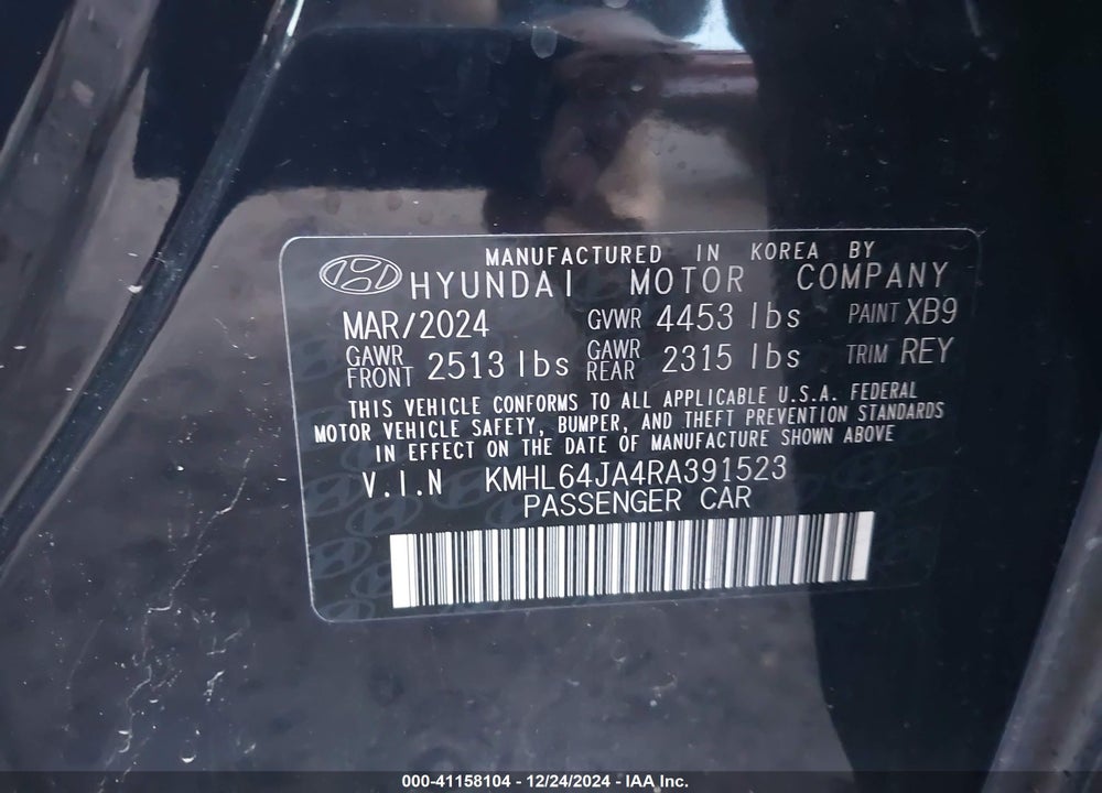 2024 HYUNDAI SONATA SEL VIN: KMHL64JA4RA391523